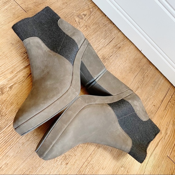 Eileen Fisher Leather Suede Knit Heel Later Bootie - Picture 6 of 9